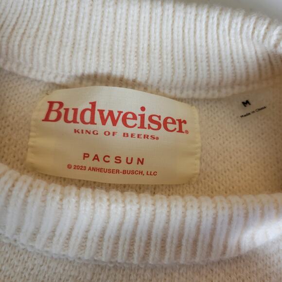 Budweiser x Pacsun Sweater Medium Red Crewneck Pullover Embroidered Oversized - Picture 6 of 9